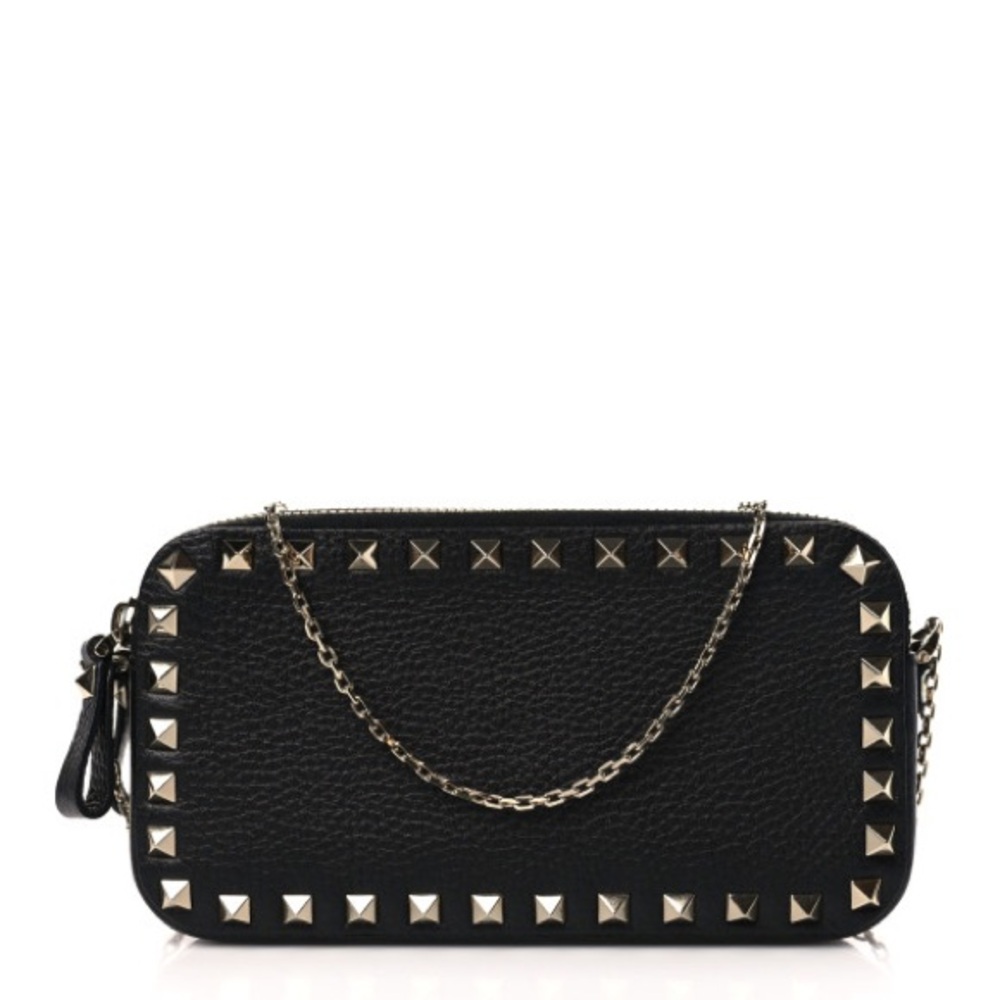 VALENTINO Pebbled Calfskin Rockstud Chain Shoulder Bag